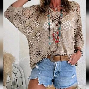 SHEIN Beige Crochet Blouse